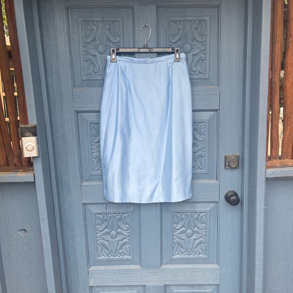 Silk Sky Blue Pencil Skirt - Picture 2 of 5